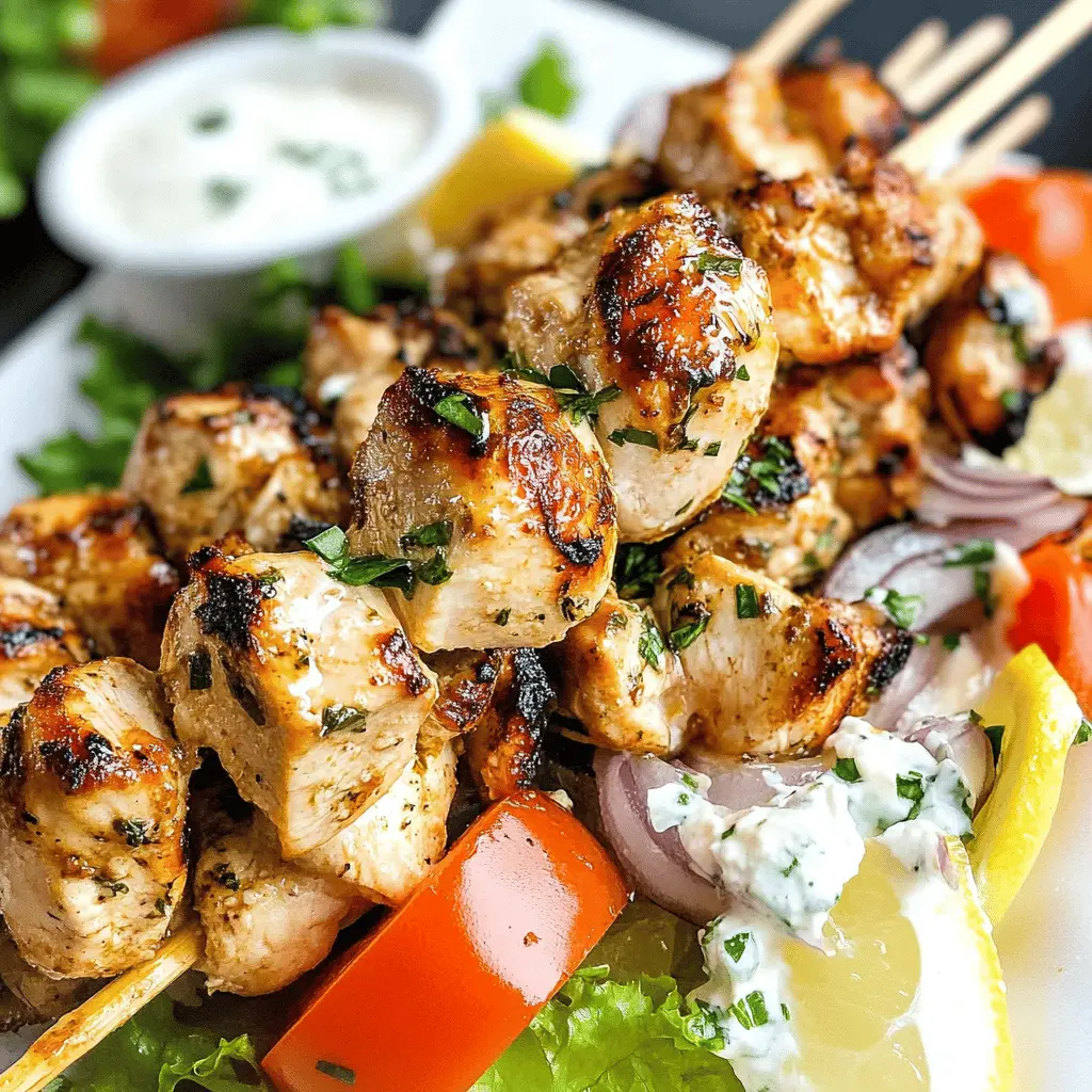 Juicy Greek-style Chicken Kebabs are perfect for any gathering! Made with tender marinated chicken, fresh herbs, and a hint of lemon, these Chicken Souvlaki are sure to impress your guests. Easy to prepare and packed with flavor, they make a delightful main dish or appetizer. Save this recipe for your next barbecue or family dinner!