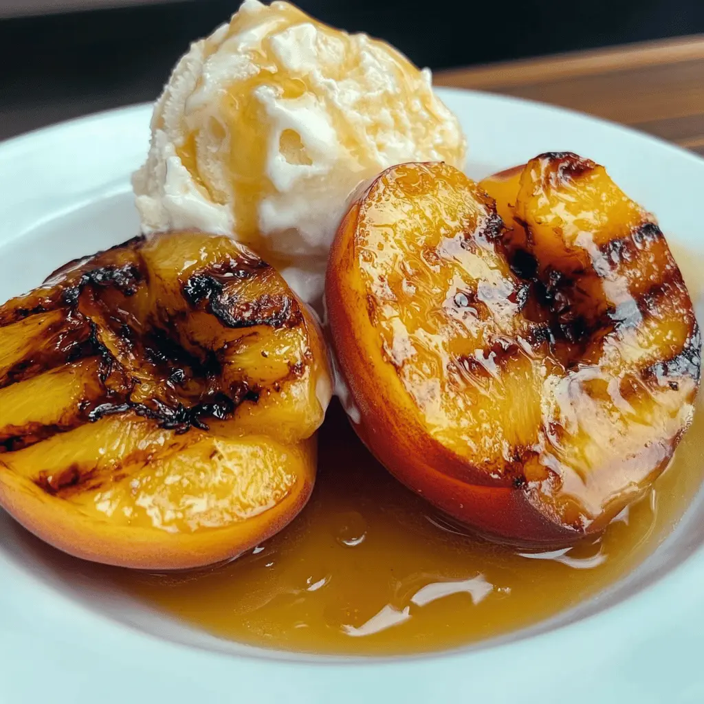 Treat yourself to a delightful dessert with these Grilled Peaches topped with creamy vanilla ice cream! The warm, sweet peaches paired with a scoop of ice cream create a perfect balance of flavors for summer gatherings or cozy nights. Ready to impress your guests? Save this pin for an easy and delicious treat!