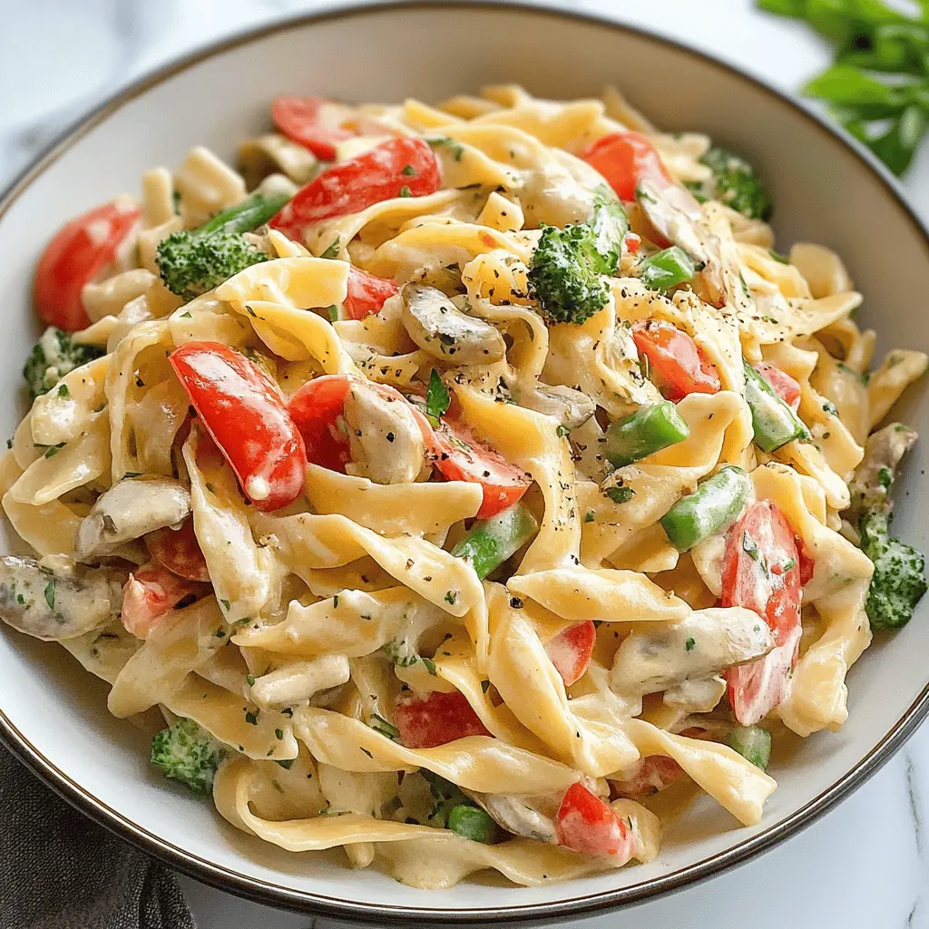 Looking for a fresh and colorful dish? This Pasta Primavera is packed with seasonal vegetables and tossed in a light garlic olive oil sauce. It's perfect for a quick weeknight dinner or a lovely weekend gathering. Save this recipe to enjoy a burst of flavor any time you want a delicious veggie-packed meal!