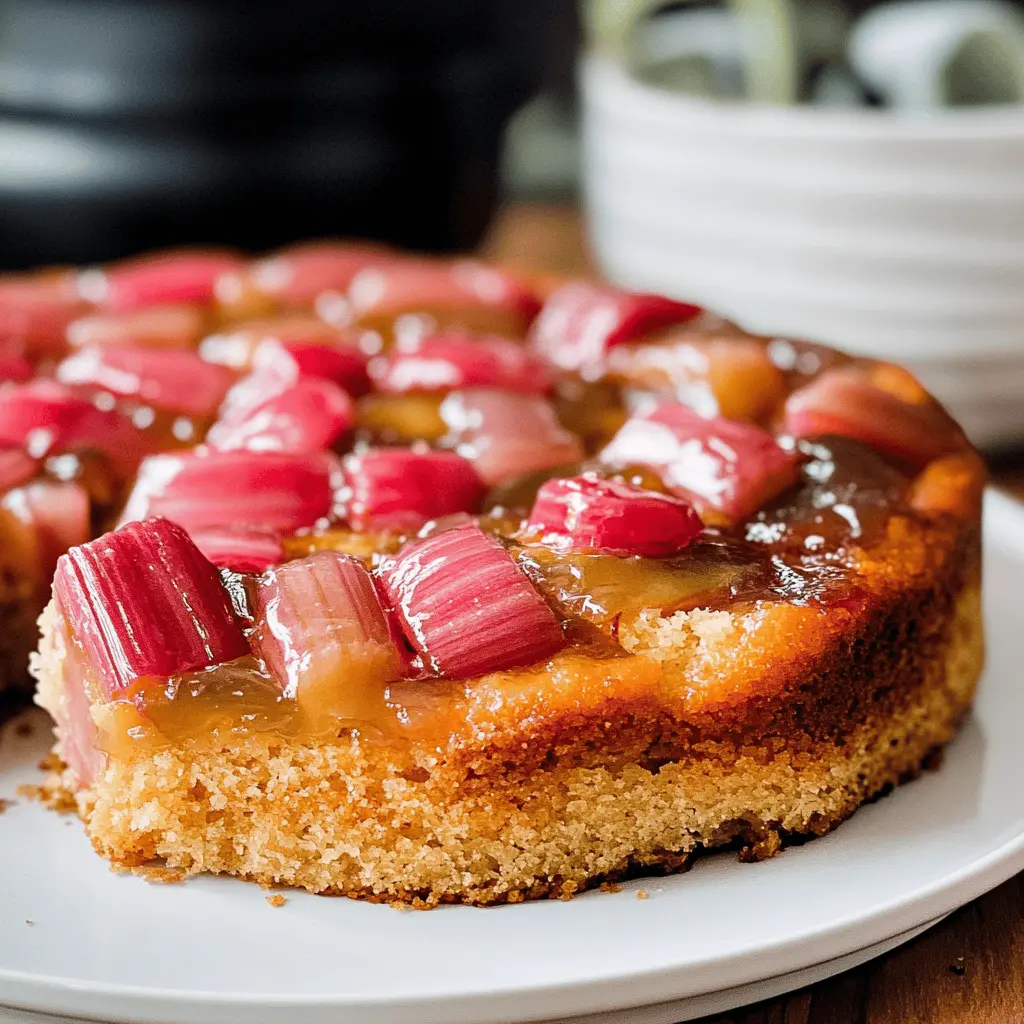 Treat yourself to a delightful Rhubarb Upside-down Cake that's both sweet and tangy! This easy-to-make dessert features tender cake layered with caramelized rhubarb for a beautiful presentation and delicious flavor. Perfect for family gatherings or a cozy afternoon treat! Save this recipe now to impress your friends and family!