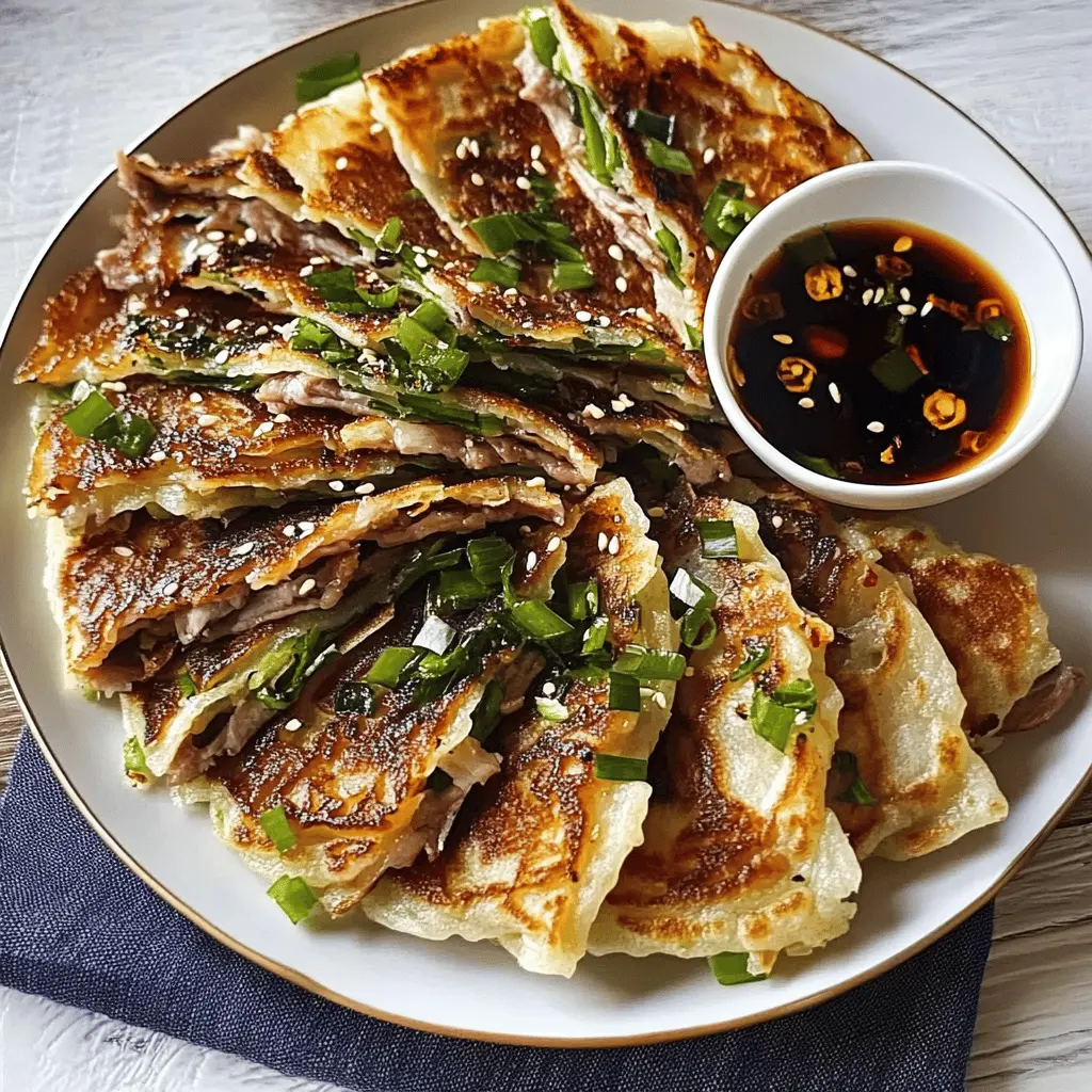 Easy Spring Onion Pancakes with Sticky Pork and Soy Chili Sauce