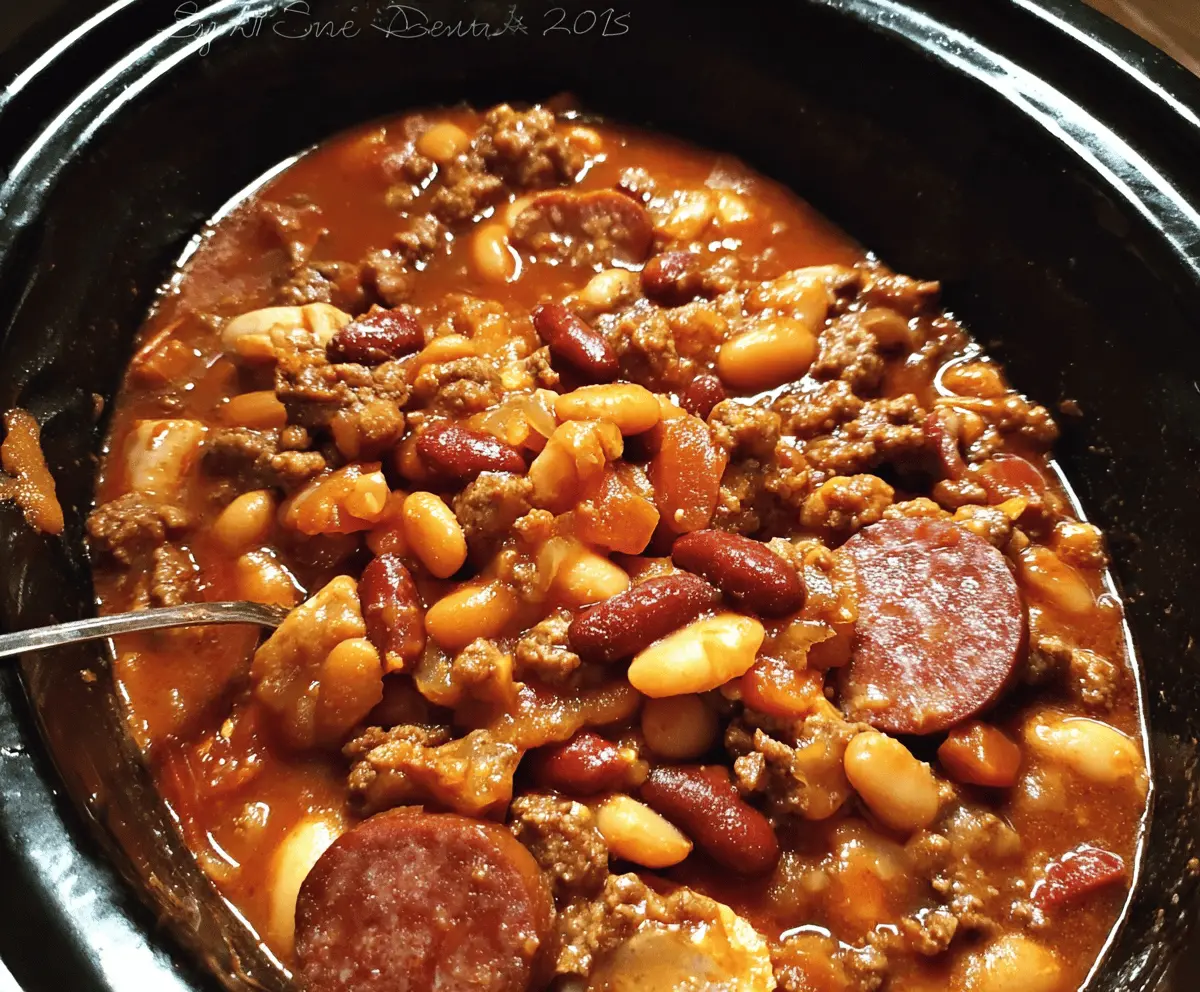Easy Three Meat Crock Pot Cowboy Beans Recipe