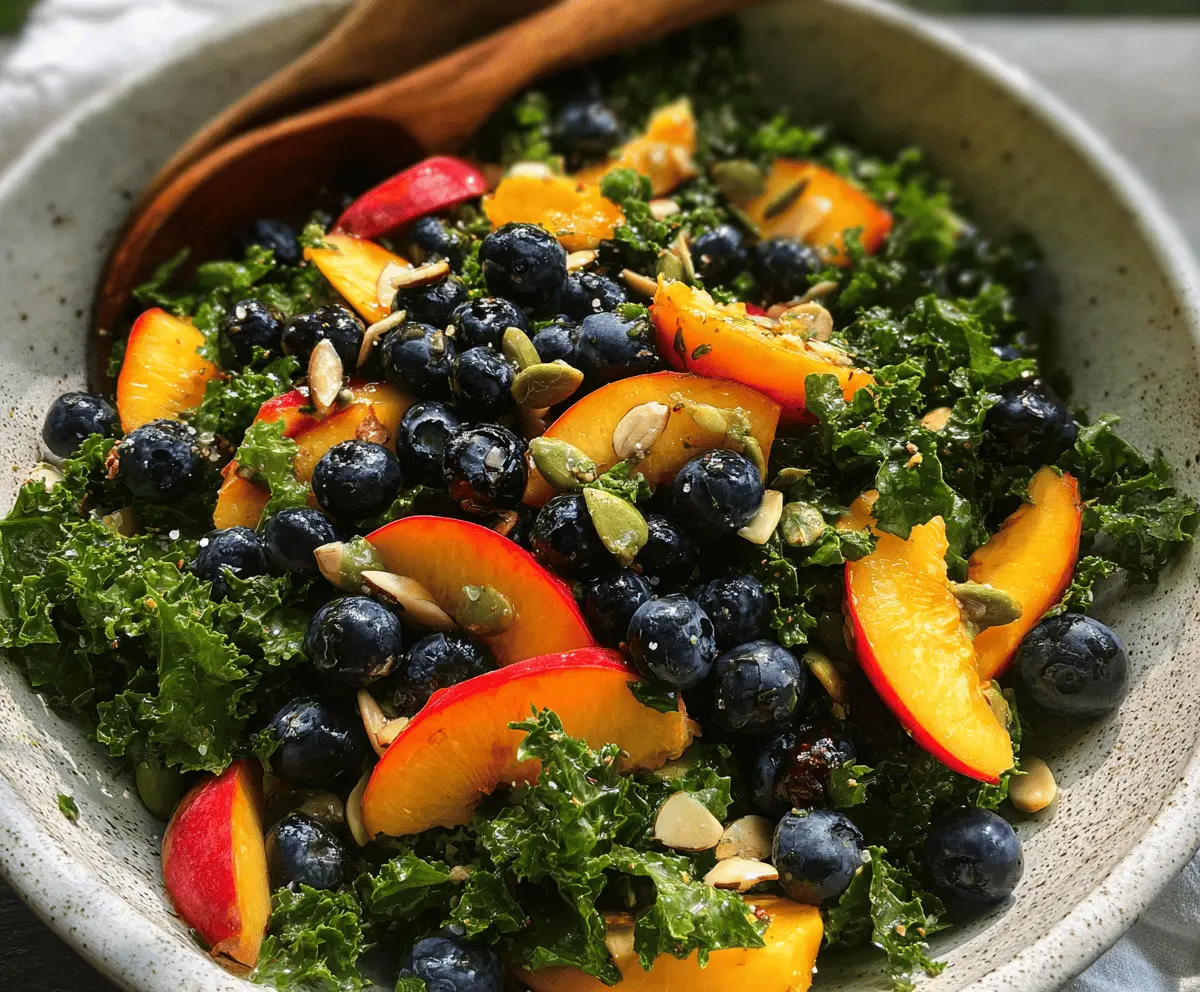 Easy Summer Peach and Blueberry Kale Salad