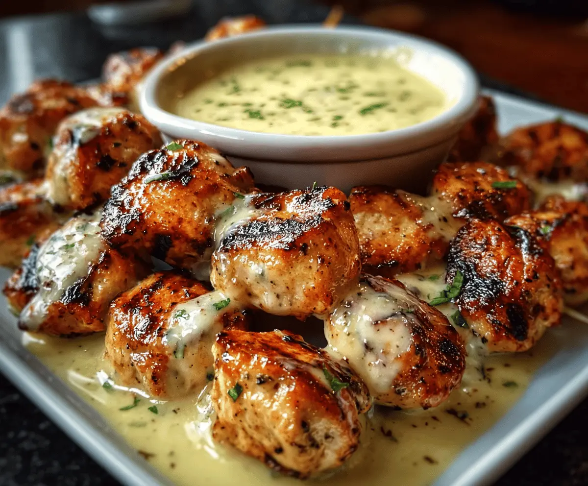 Easy Grilled Chicken Bites With Creamy Garlic Sauce