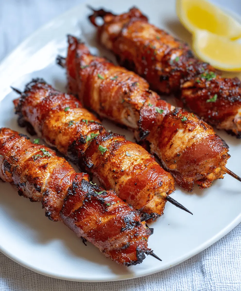 Easy Air Fryer Bacon Wrapped BBQ Chicken Kabobs