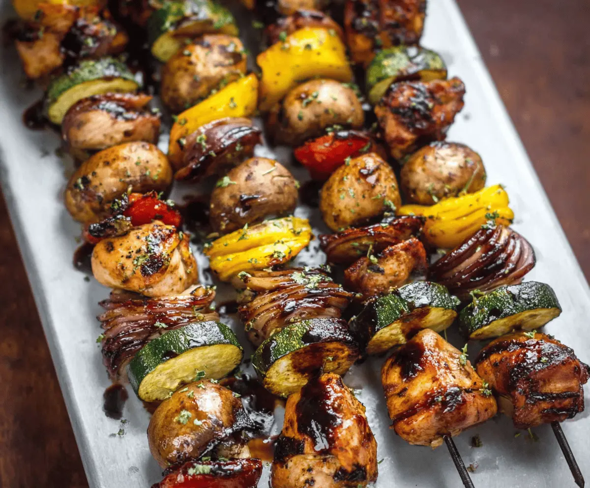 Easy Balsamic Chicken and Veggie Kabobs