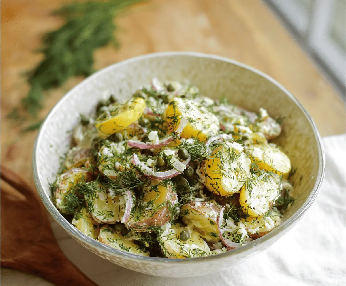 Creamy Lemon Herb Potato Salad with Dill & Capers