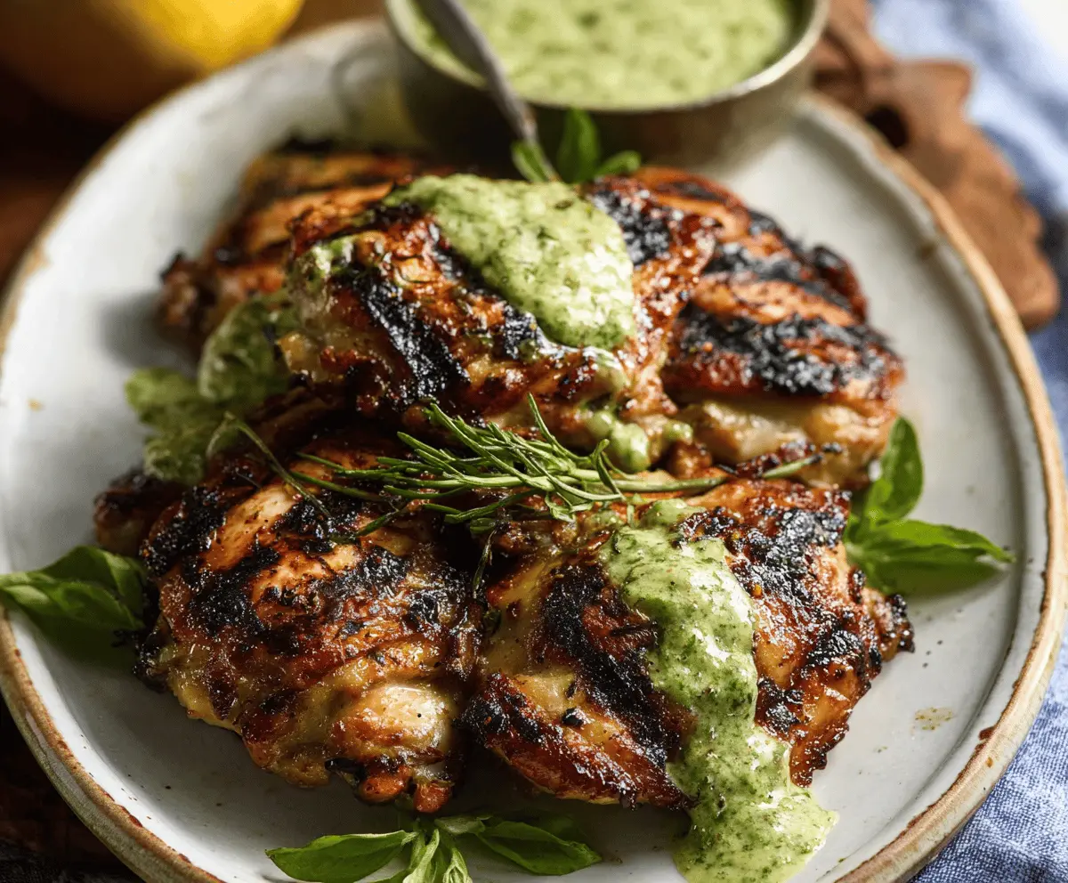 Juicy Grilled Chicken Thighs with Creamy Green Goddess Sauce