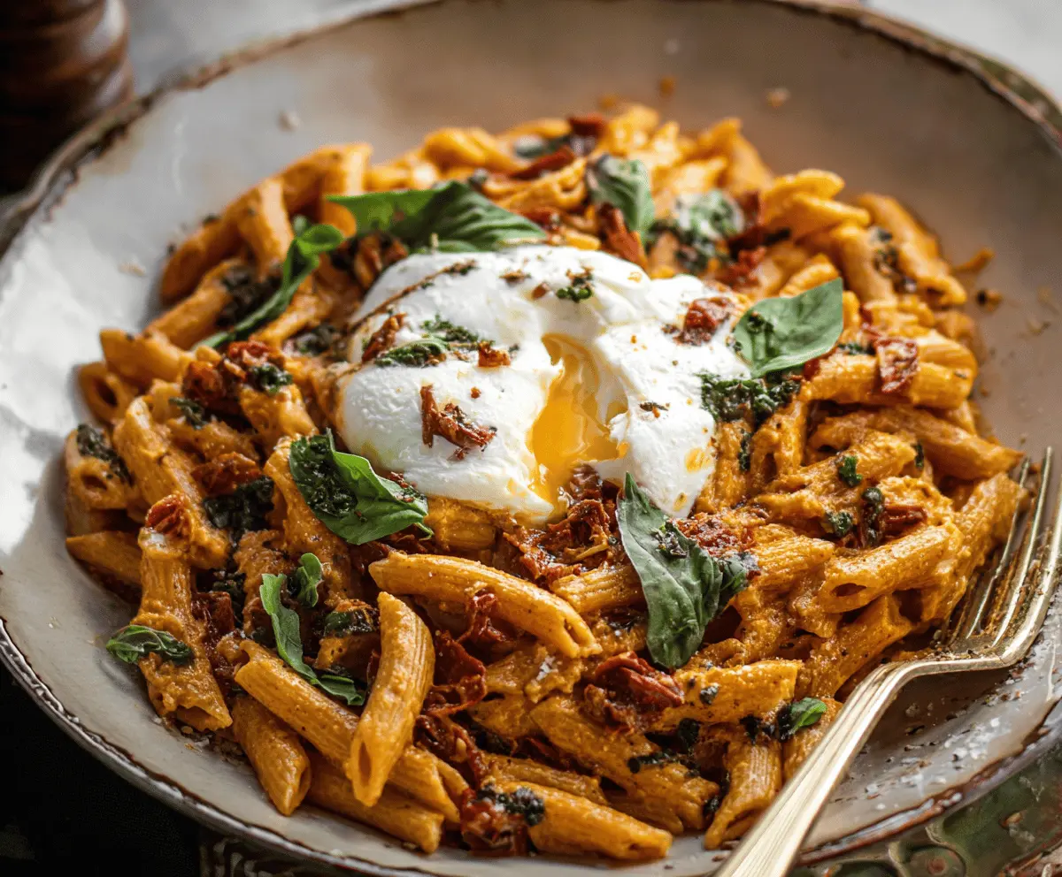 Creamy Sun-Dried Tomato Pasta with Melted Burrata