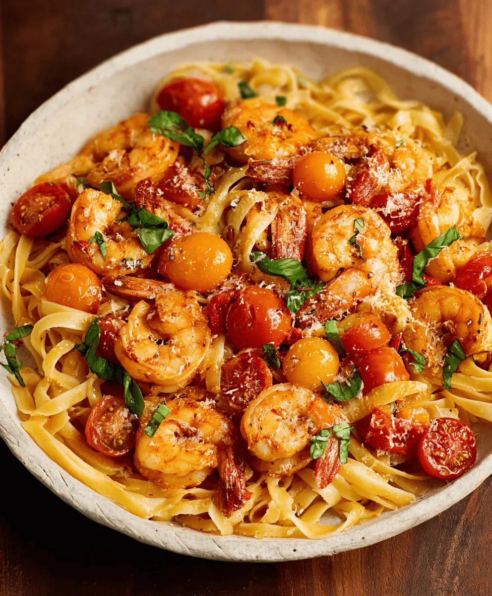 Spicy Garlic Shrimp Pasta with Burst Tomatoes