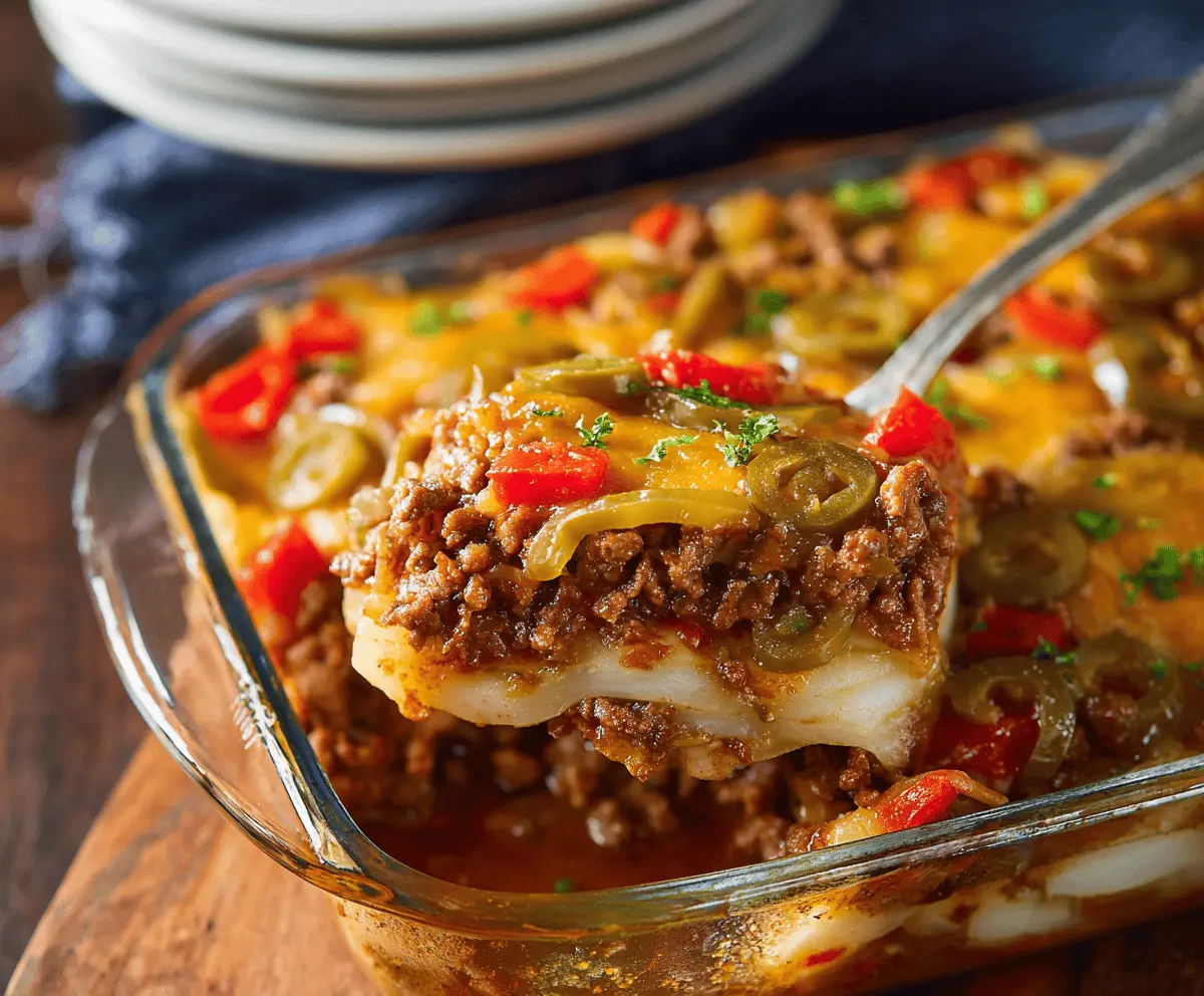 Easy Southern Five Layer Beef Casserole Recipe