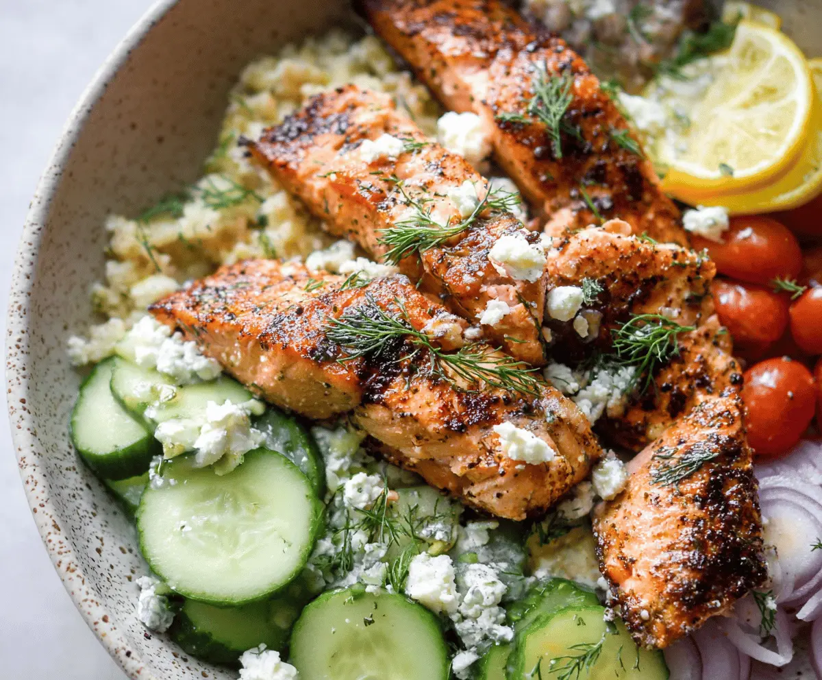 Healthy Mediterranean Salmon Bowls with Fresh Veggies