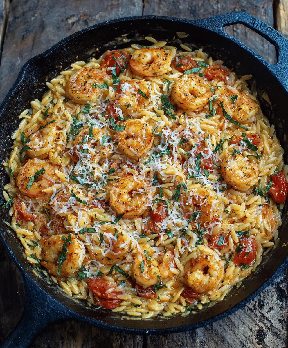 Easy One Pan Parmesan Orzo with Shrimp Recipe