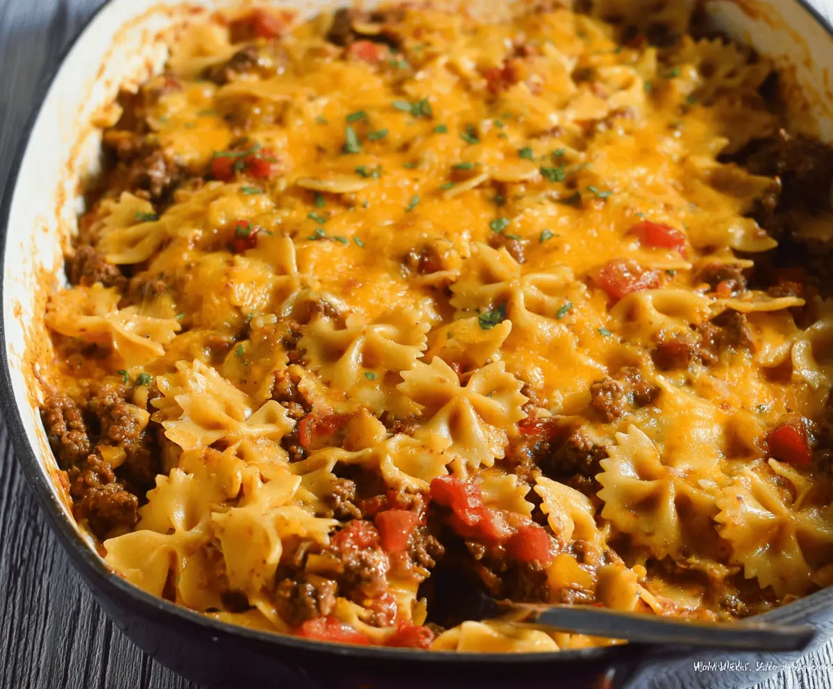 Creamy Velveeta Beef Bowtie Pasta Casserole