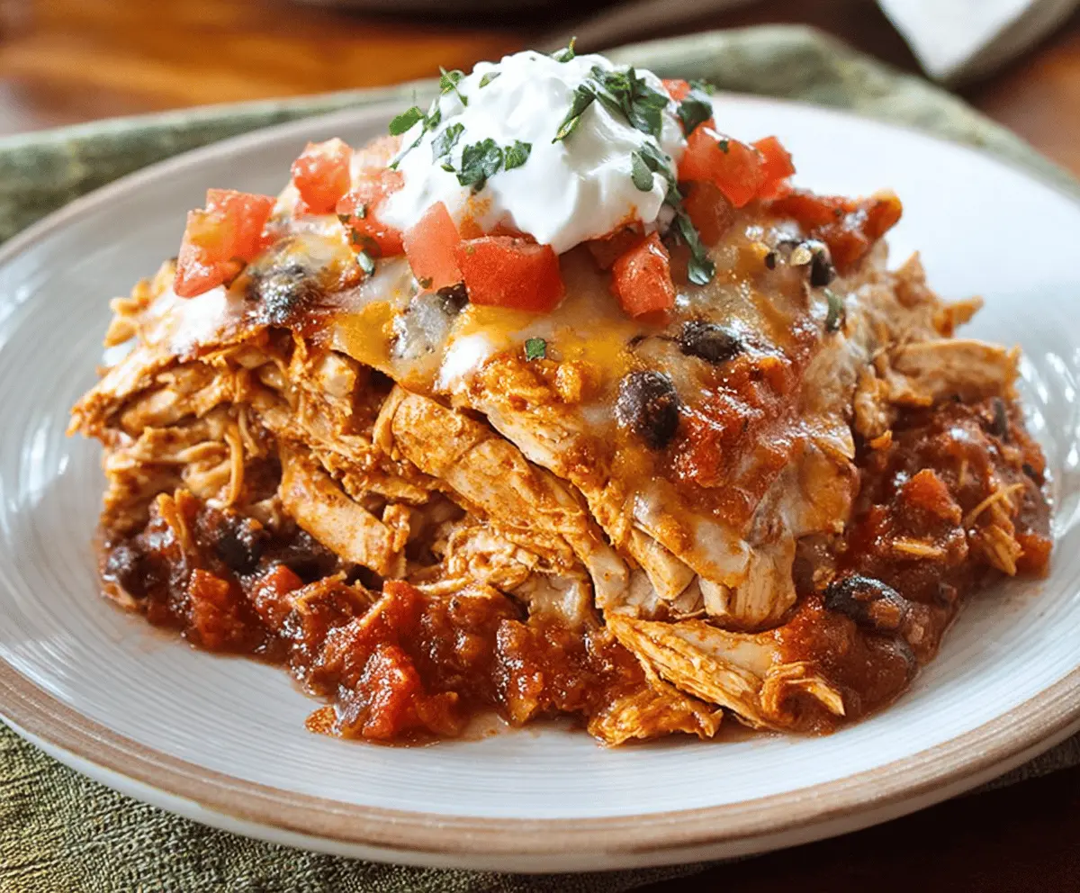 Hearty Crockpot Chicken Enchilada Casserole Recipe