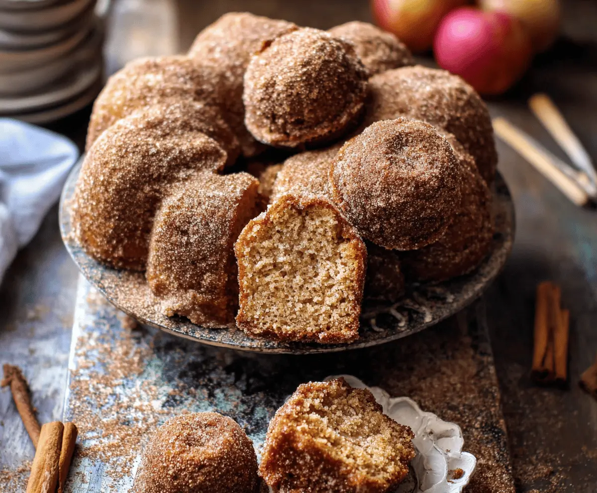 Delicious apple cider donut bundt cake topped with cinnamon sugar, perfect for fall desserts and holiday gatherings.