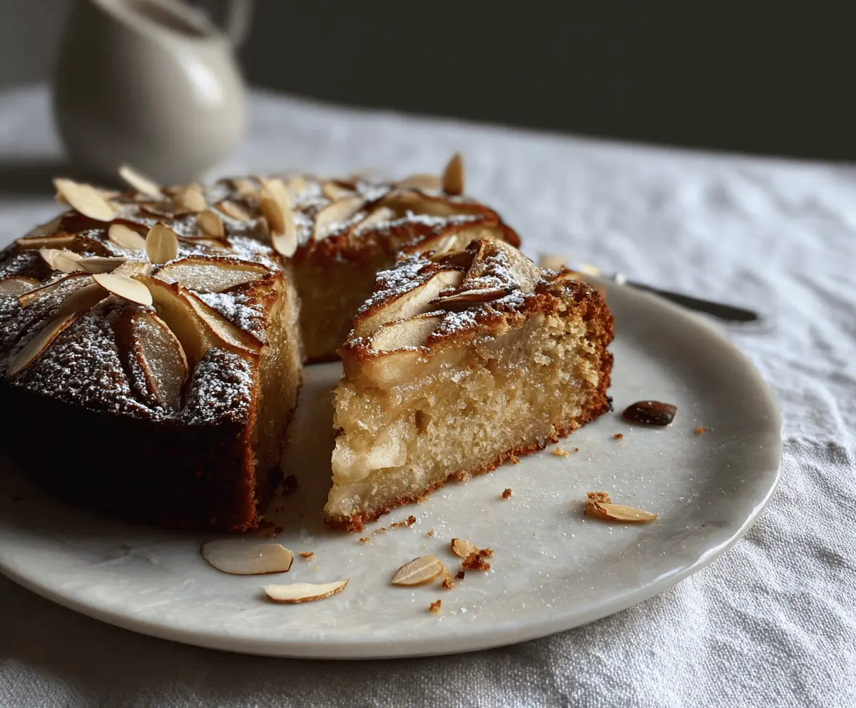 Delicious flourless apple, almond, and cardamom cake topped with sliced apples and almonds, perfect for a gluten-free dessert