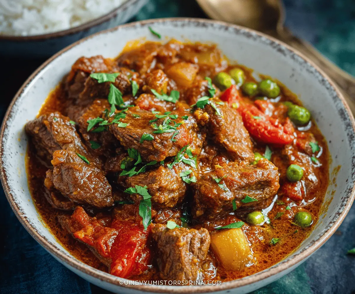 Creamy and flavorful Instant Pot Curry Beef Stew with tender beef chunks, vegetables, and aromatic spices in a rich curry sauce.