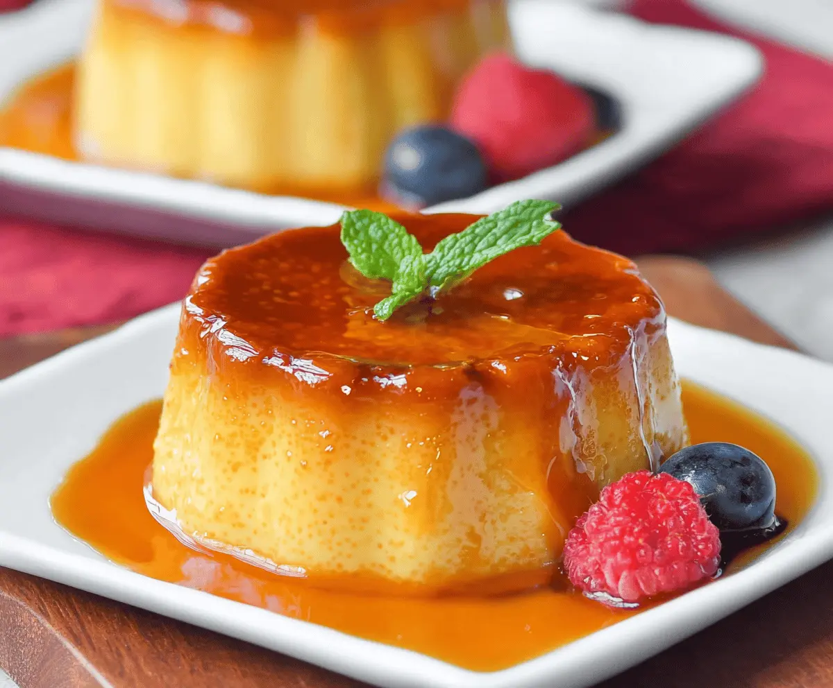 Creamy mini caramel flans topped with golden caramel sauce, served in individual ramekins for a delicious dessert.