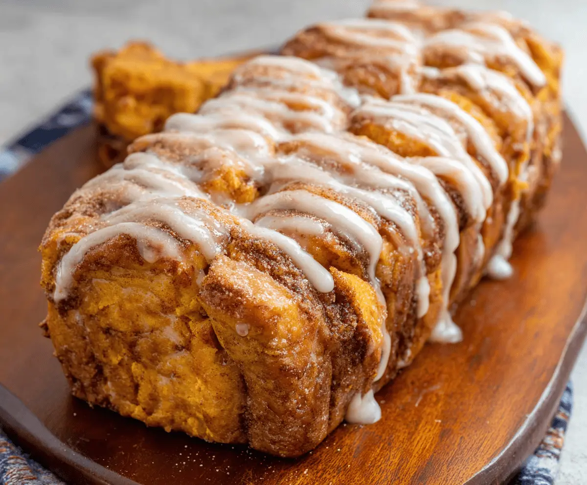 Delicious Pumpkin Pull-Apart Loaf with warm spices and gooey pumpkin filling, perfect for fall desserts and cozy gatherings.