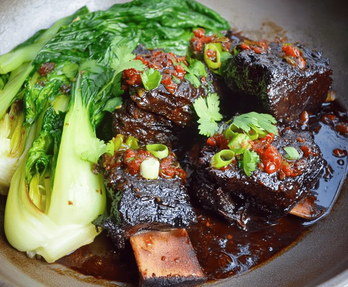 Sweet Chili Braised Beef Short Ribs with Stir-Fried Bok Choy