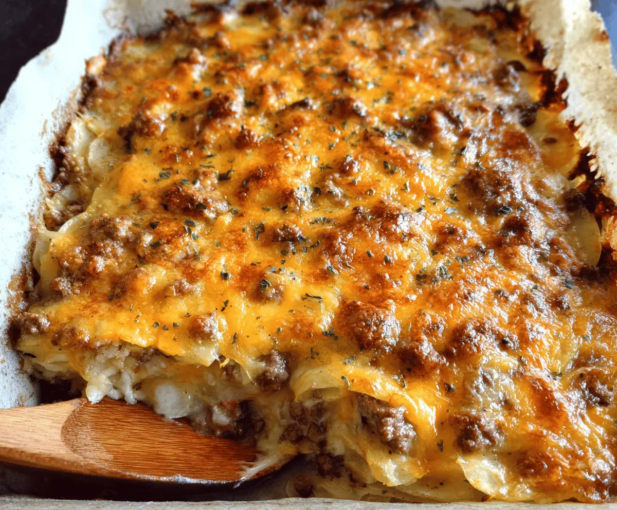 Cheesy Ground Beef And Potato Casserole