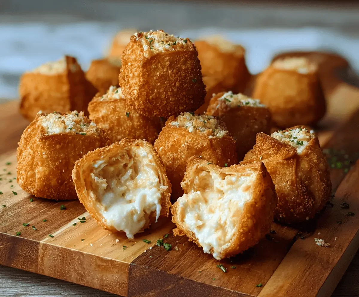 Delicious Crab Rangoon Bombs with crispy golden exterior and creamy filling, served as an appetizer or party snack