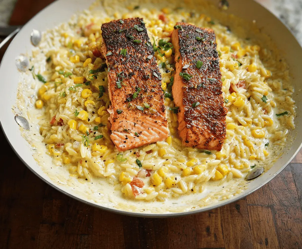 Creamed Corn Orzo with Salmon
