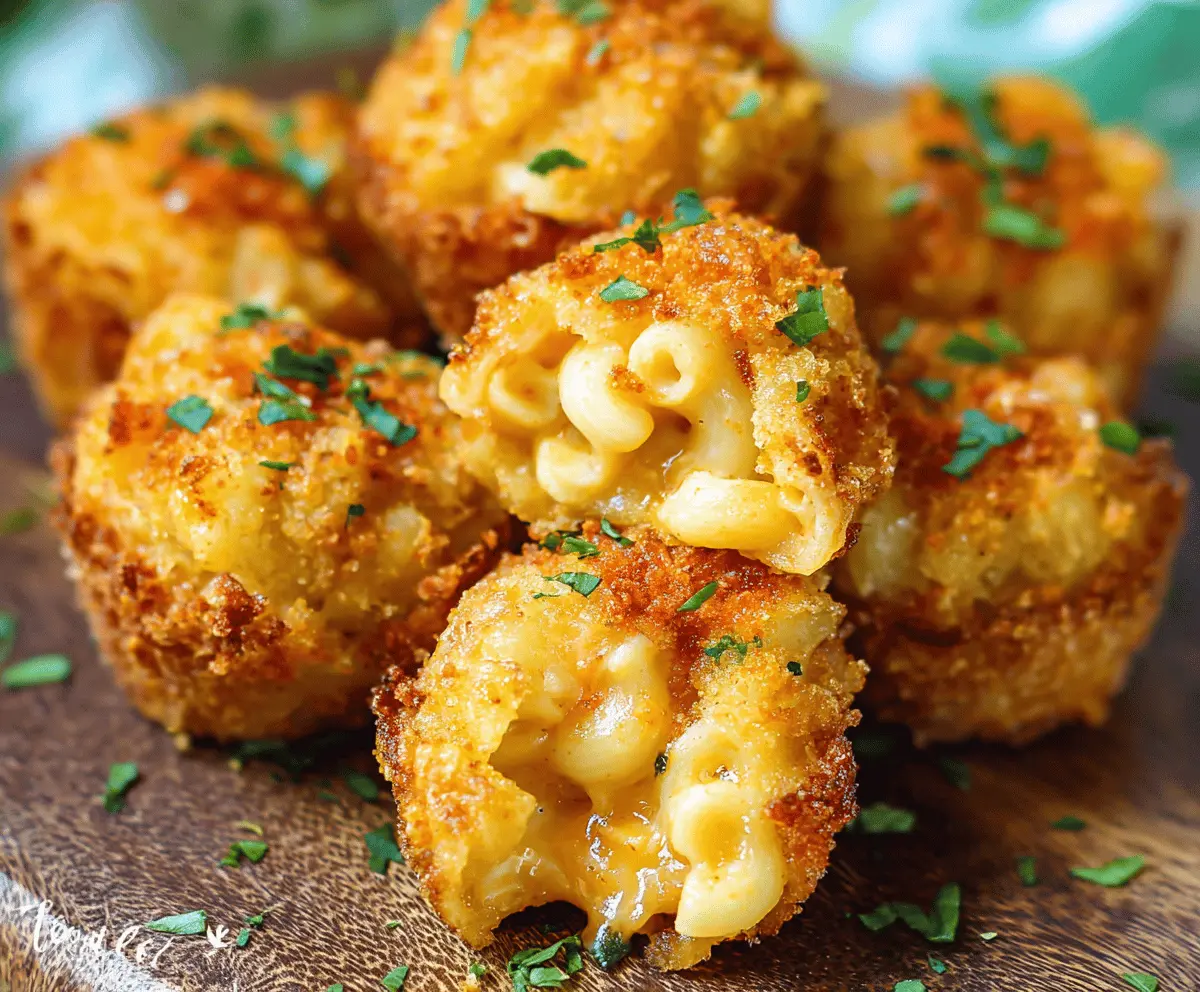 Crispy baked Mac and Cheese Bites topped with shredded cheese and herbs, perfect for snack or appetizer
