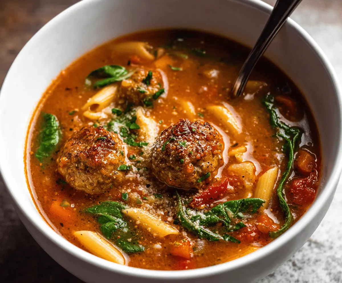 Delicious One-Pot Italian Meatball Soup with hearty meatballs, fresh vegetables, and flavorful herbs in a savory broth