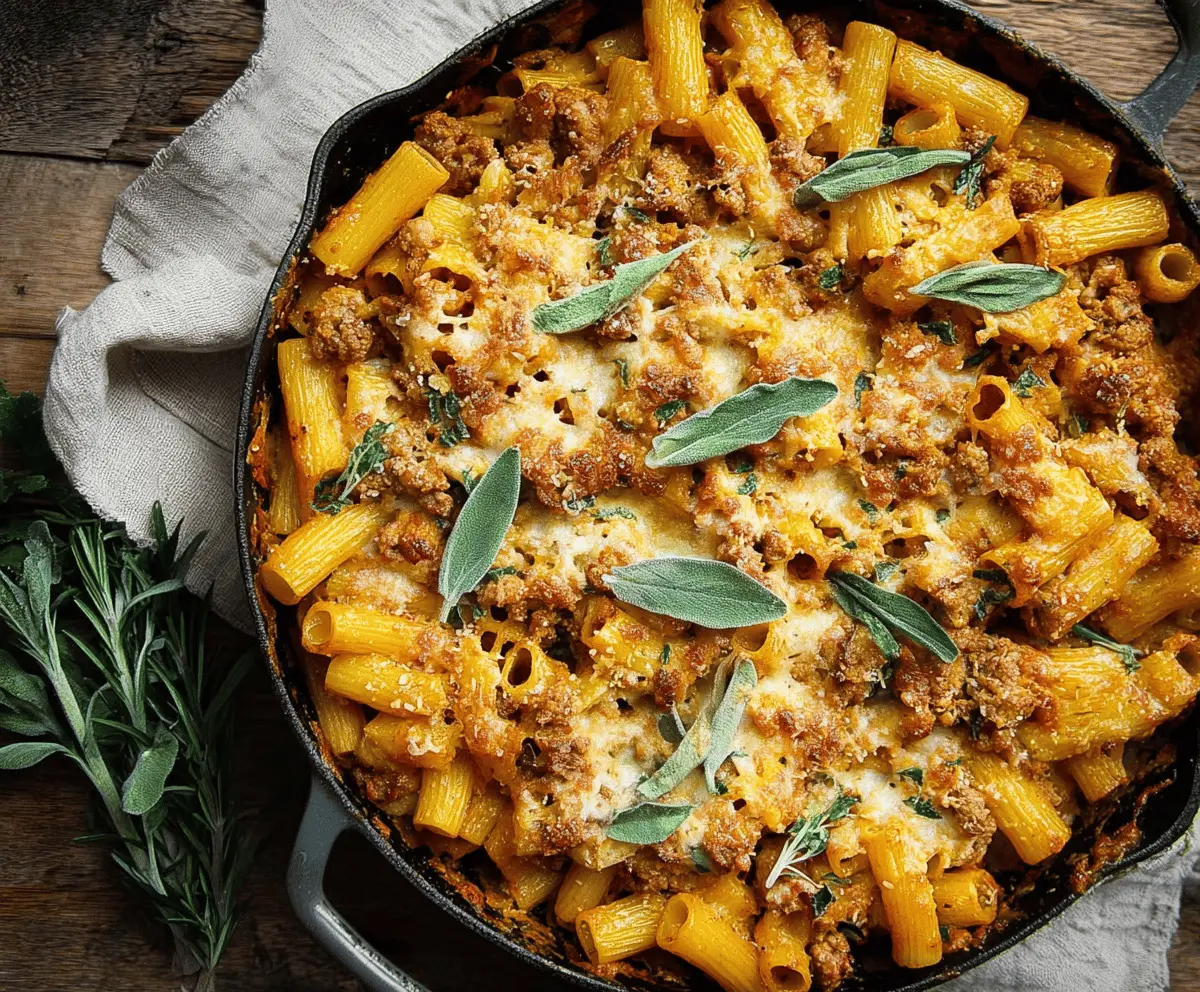 Pumpkin and Sausage Pasta Bake