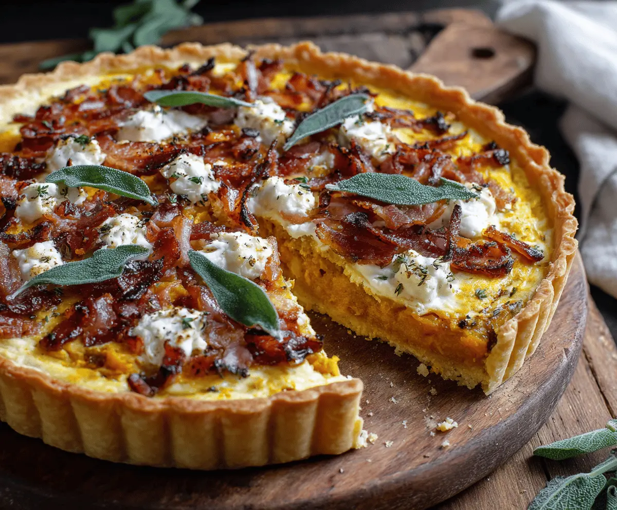 Pumpkin, Ricotta & Caramelized Onion Tart with Bacon and Sage 