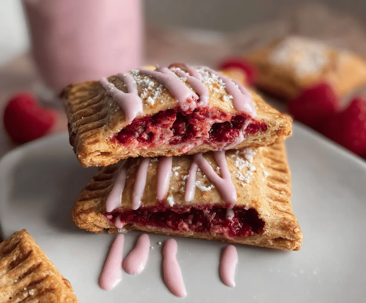 Delicious homemade raspberry protein pop tarts with vibrant raspberry filling and golden crust, perfect for a healthy breakfast or snack