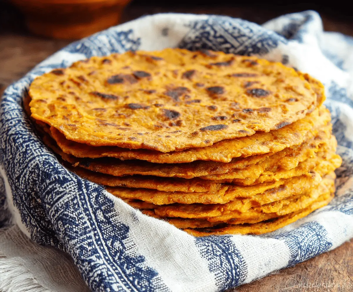 Golden-brown sweet potato tortillas stacked on a wooden surface, showcasing their soft texture and vibrant orange color, perfect for healthy wraps and tacos.