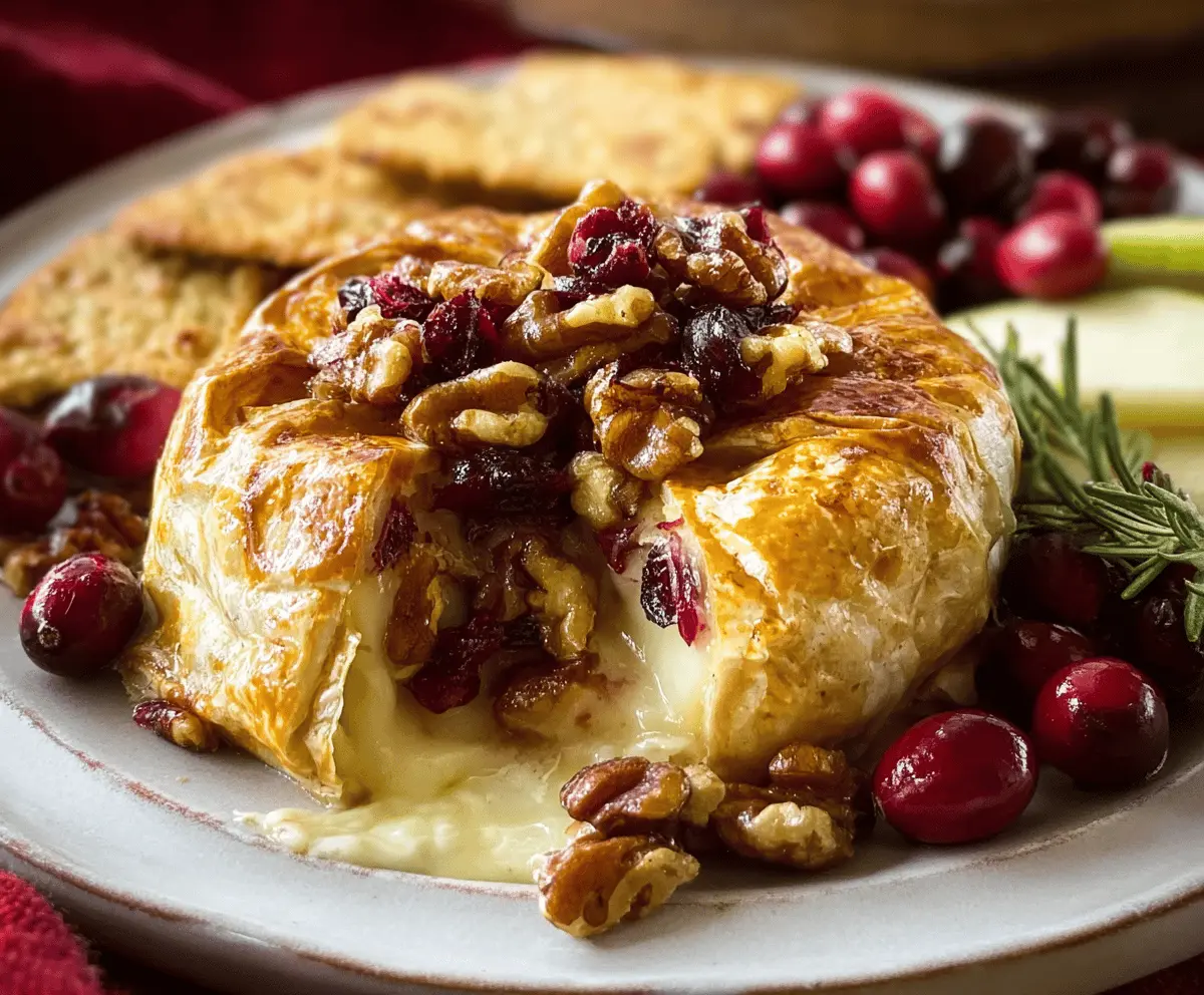 Baked Stuffed Brie with Cranberries and Walnuts