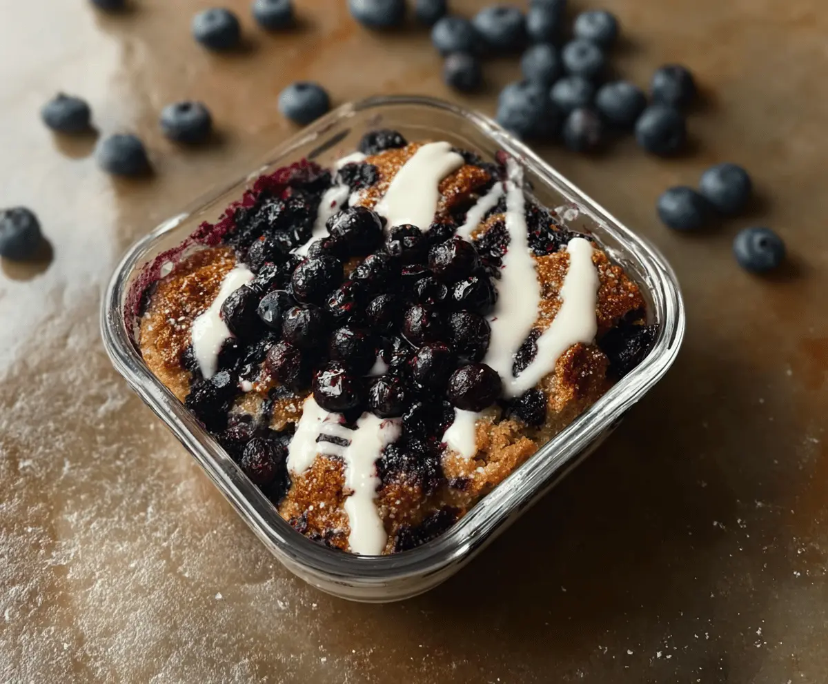 Delicious blueberry muffin bowl with fresh blueberries and a golden baked top, perfect for breakfast or snack.