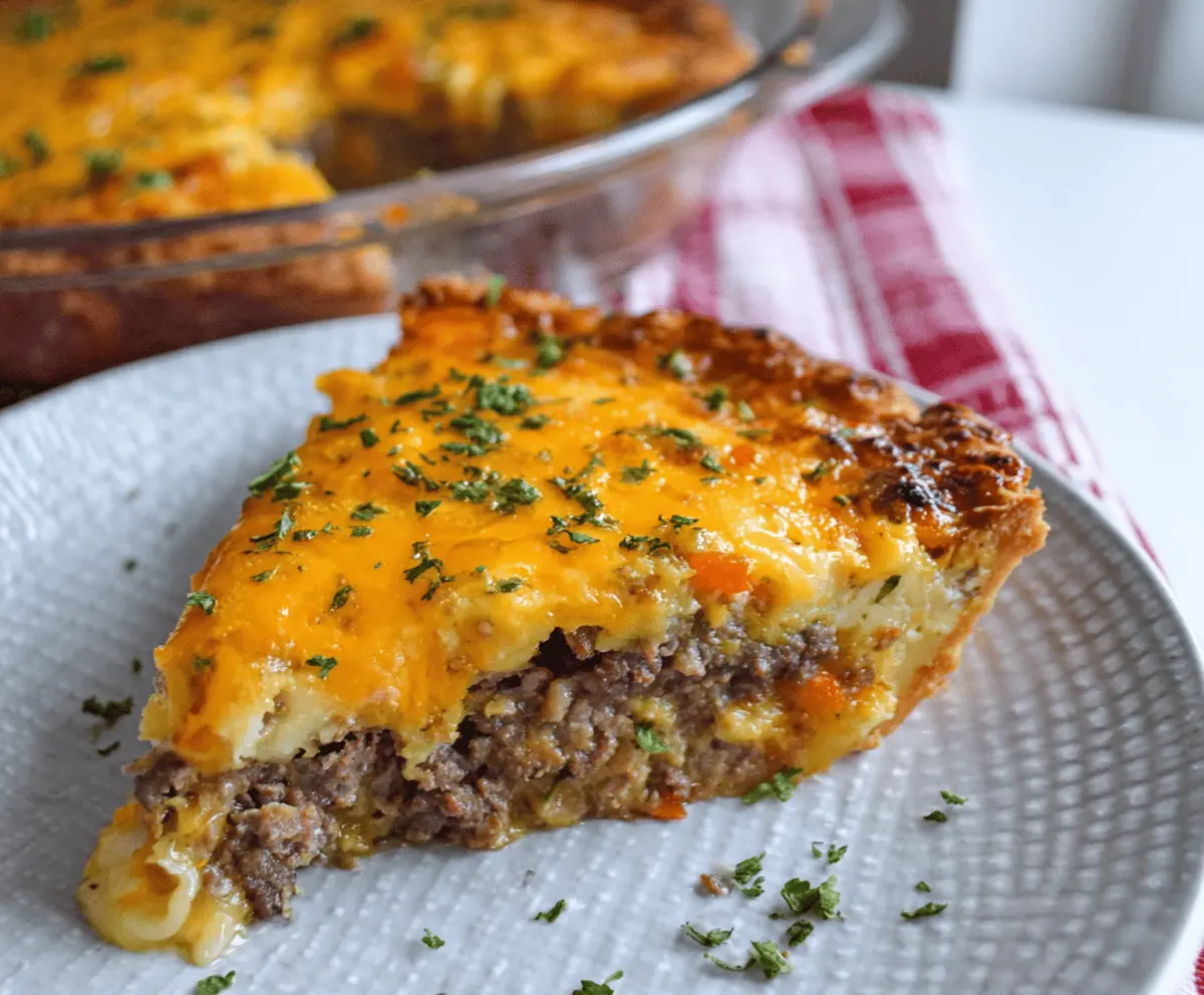 Homemade cheeseburger pie with melted cheese and savory beef filling, perfect for quick dinners