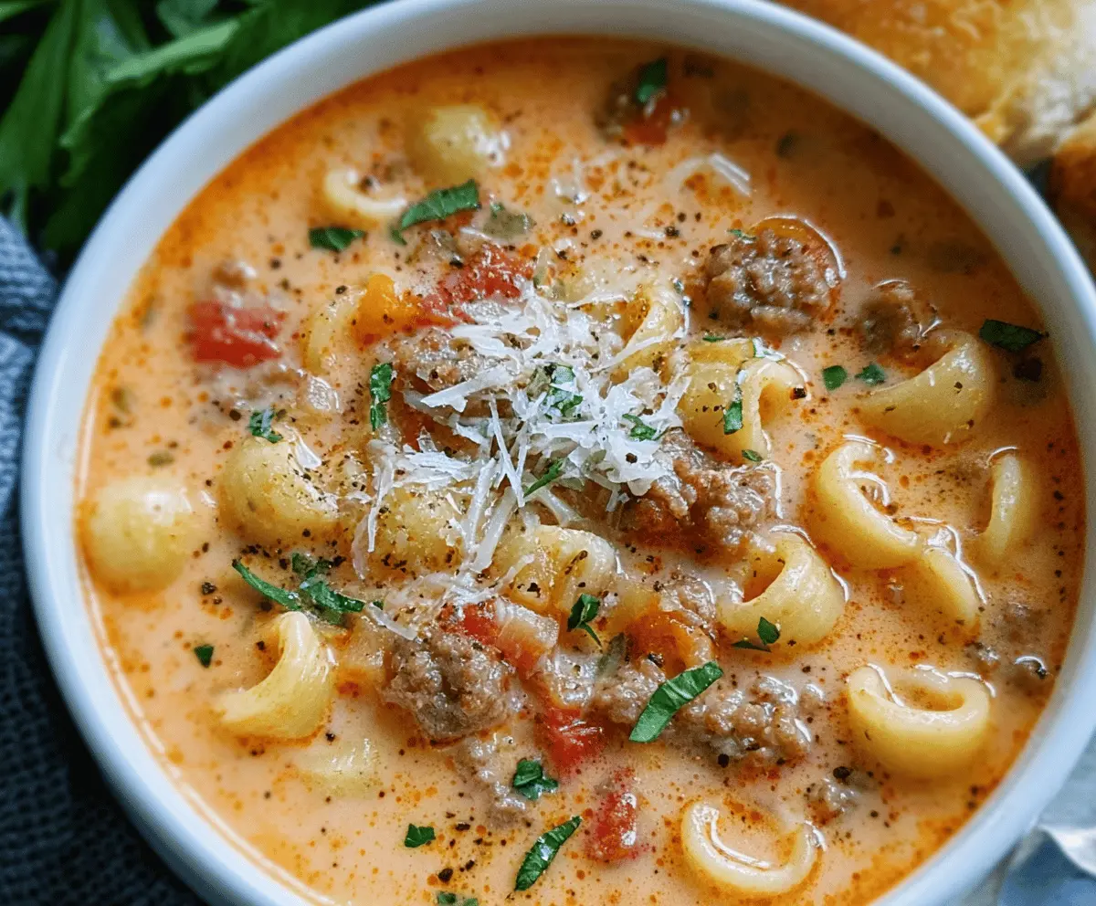Easy Creamy Parmesan Italian Sausage Ditalini Soup