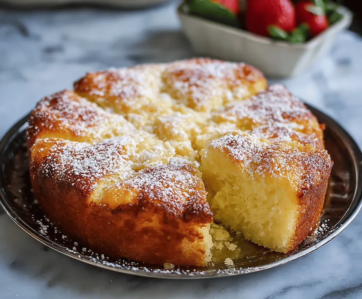 Delicious homemade French Butter Cake with golden crust and moist interior