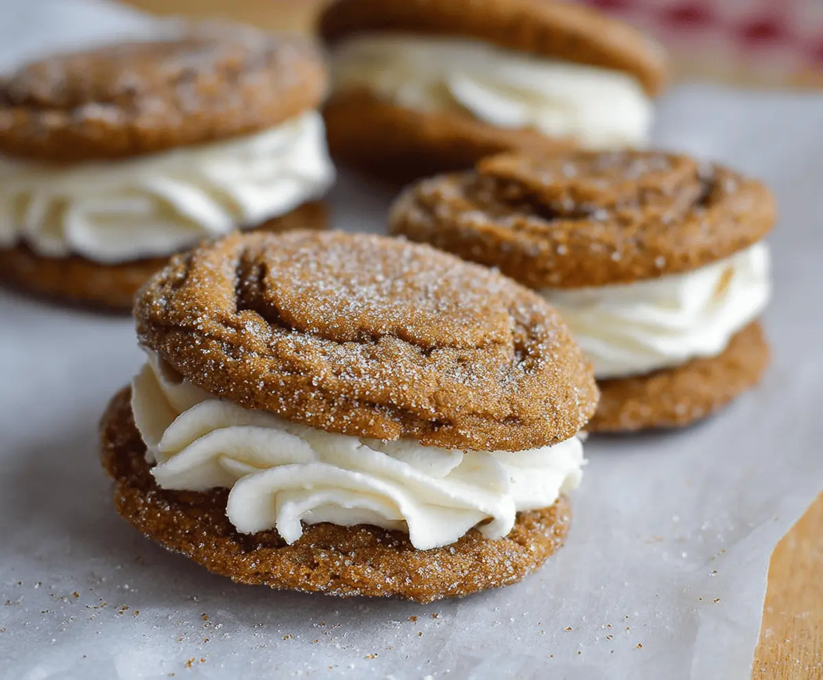 Delicious Ginger Molasses Sandwich Cookies with Creamy Buttercream Frosting on a plate