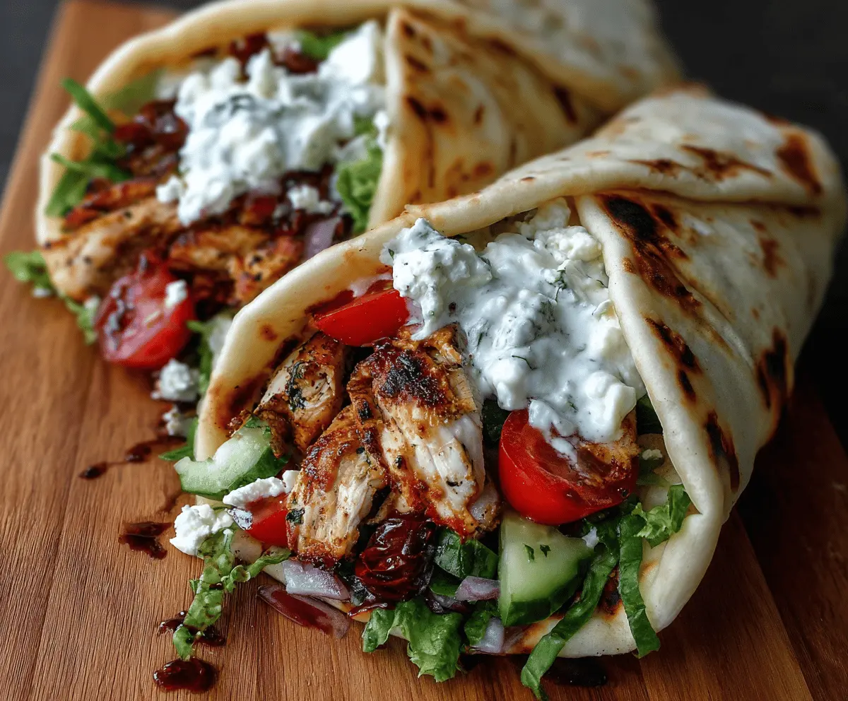 Delicious Mediterranean Chicken Gyros with fresh vegetables and flavorful herbs served in pita bread.