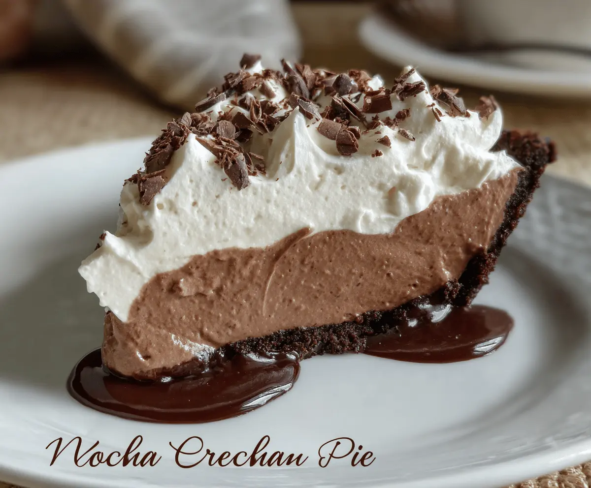 Delicious Mocha Cream Pie with a creamy chocolate topping and whipped cream garnish.