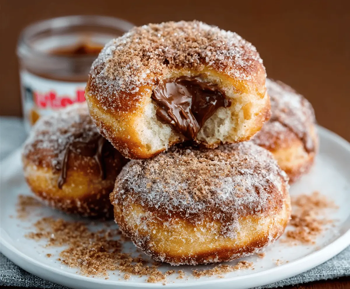 Delicious Nutella-stuffed biscuit doughnuts with a golden-brown exterior and rich filling