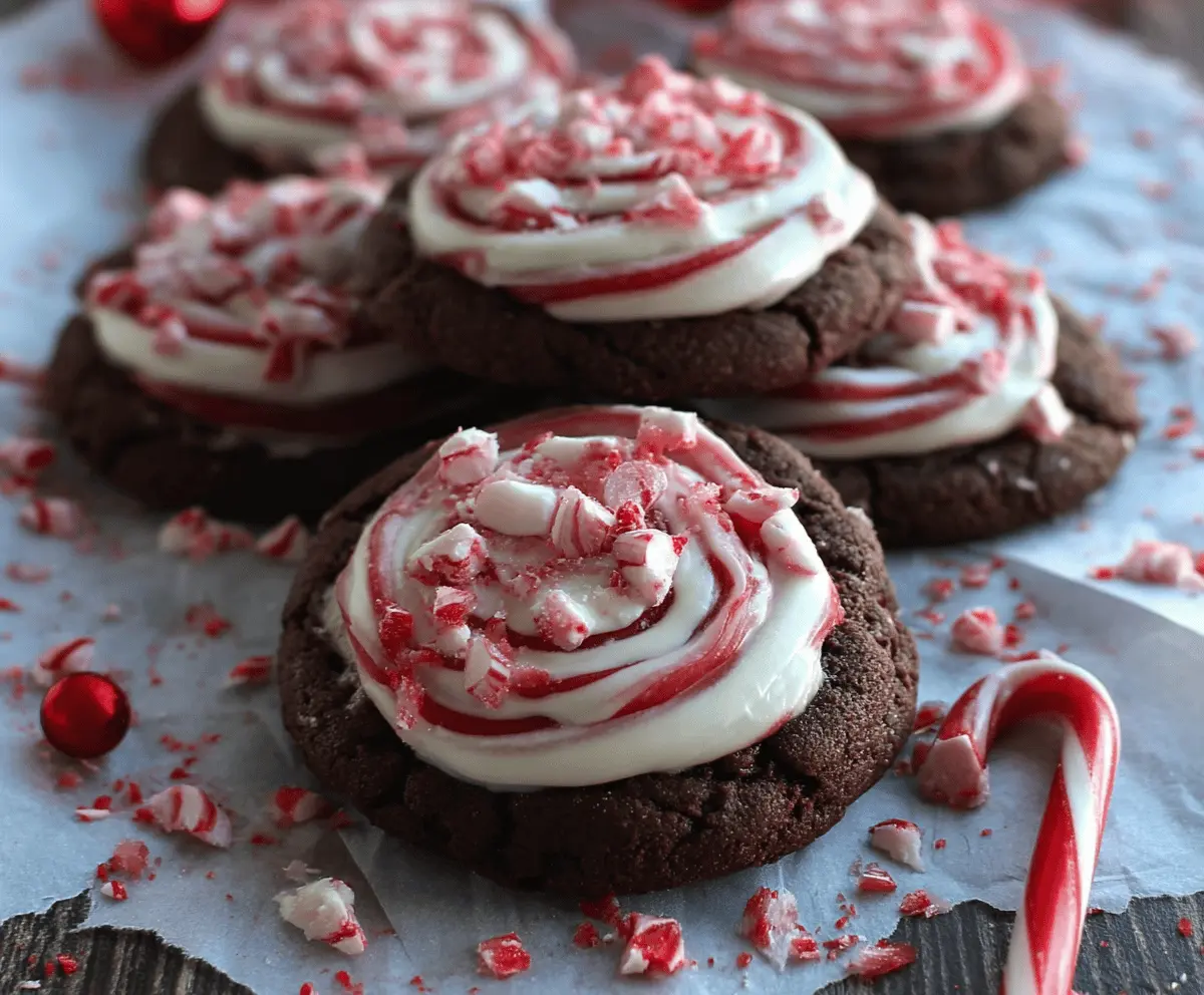 Delicious peppermint chocolate cookies on a plate with festive decorations, perfect for the holiday season.