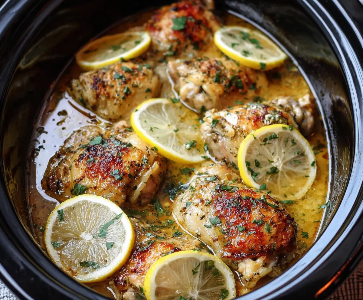 Slow Cooker Chicken Thighs with Lemon Garlic Butter