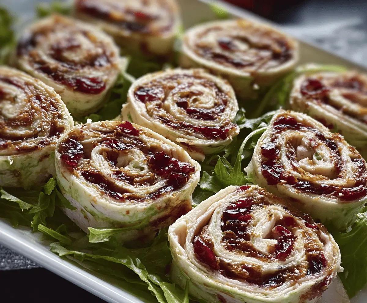 Delicious spicy turkey and cranberry pinwheels, perfect for holiday appetizers.