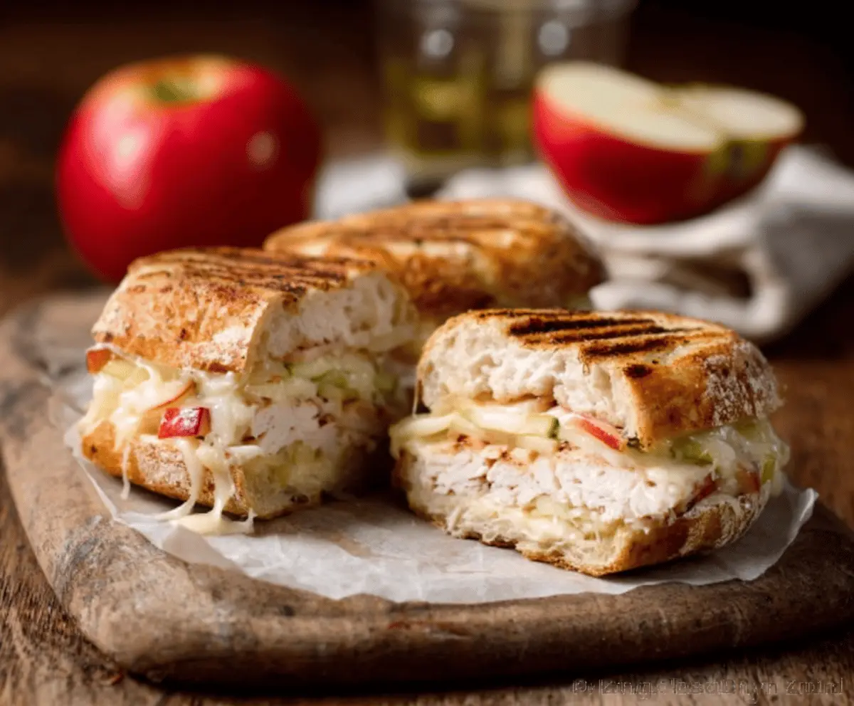 Delicious Turkey and Apple Panini grilled with melted cheese on crispy bread, perfect for lunch.