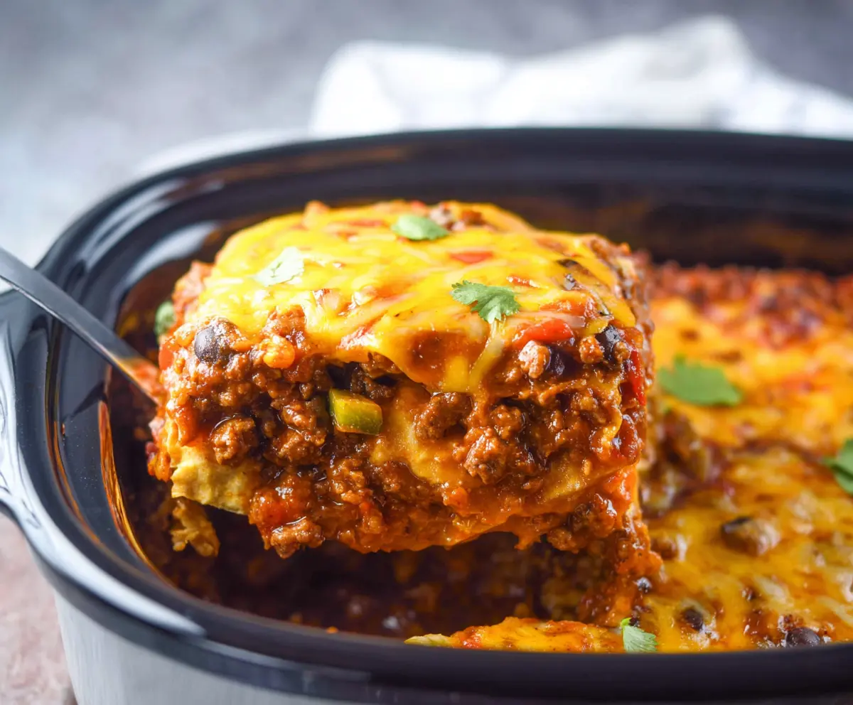 Crockpot Beef Enchilada Casserole