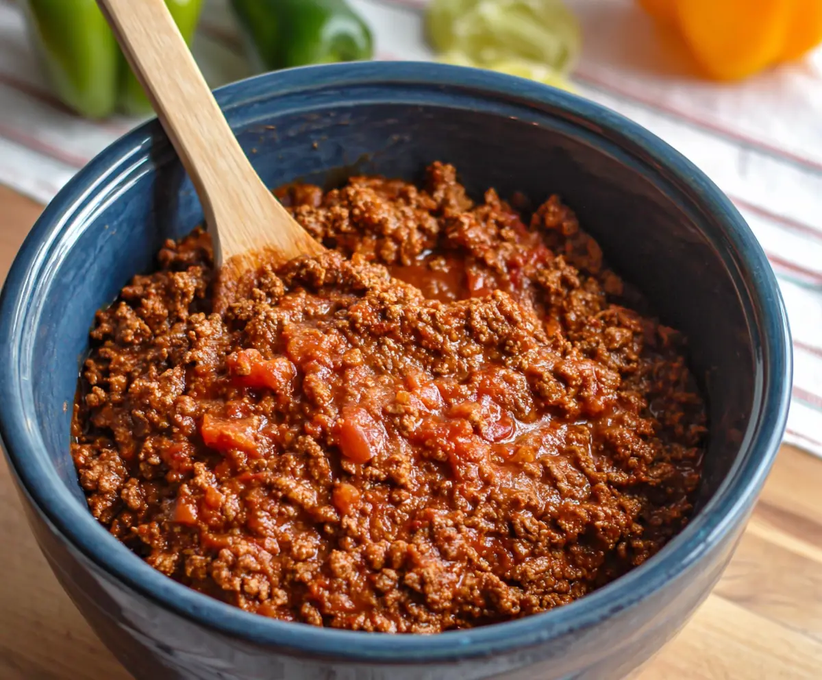 Delicious slow cooker taco meat with seasoned ground beef and fresh toppings.
