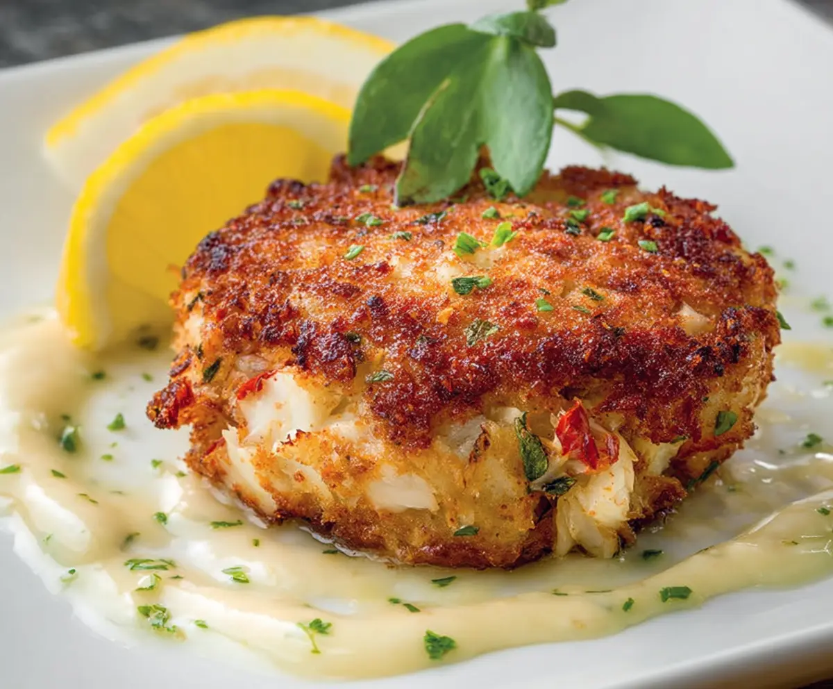 Delicious Maryland style crab cake with golden crust and fresh crab meat